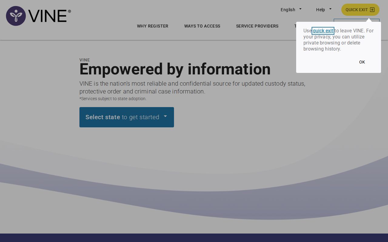 VINELink public search interface used to select Illinois and find a custody record